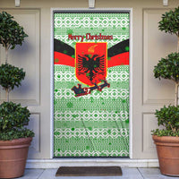 Albania Christmas Door Cover with Green-Red Design, Double-Headed Eagle Emblem, and Santa Motif - Wonder Print Shop