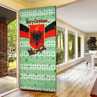 Albania Christmas Door Cover with Green-Red Design, Double-Headed Eagle Emblem, and Santa Motif - Wonder Print Shop