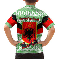 Albania Christmas Family Matching Long Sleeve Bodycon Dress and Hawaiian Shirt with Green-Red Design, Double-Headed Eagle Emblem, and Santa Motif - Wonder Print Shop