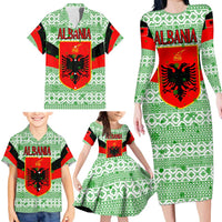 Albania Christmas Family Matching Long Sleeve Bodycon Dress and Hawaiian Shirt with Green-Red Design, Double-Headed Eagle Emblem, and Santa Motif - Wonder Print Shop