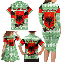 Albania Christmas Family Matching Long Sleeve Bodycon Dress and Hawaiian Shirt with Green-Red Design, Double-Headed Eagle Emblem, and Santa Motif - Wonder Print Shop