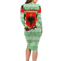 Albania Christmas Family Matching Long Sleeve Bodycon Dress and Hawaiian Shirt with Green-Red Design, Double-Headed Eagle Emblem, and Santa Motif - Wonder Print Shop
