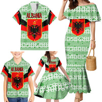 Albania Christmas Family Matching Mermaid Dress and Hawaiian Shirt with Green-Red Design, Double-Headed Eagle Emblem, and Santa Motif - Wonder Print Shop