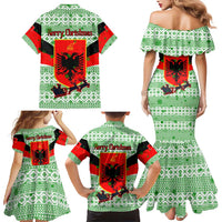 Albania Christmas Family Matching Mermaid Dress and Hawaiian Shirt with Green-Red Design, Double-Headed Eagle Emblem, and Santa Motif - Wonder Print Shop