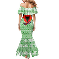 Albania Christmas Family Matching Mermaid Dress and Hawaiian Shirt with Green-Red Design, Double-Headed Eagle Emblem, and Santa Motif - Wonder Print Shop