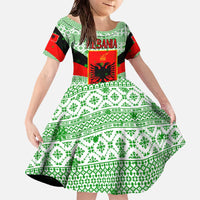 Albania Christmas Family Matching Off The Shoulder Long Sleeve Dress and Hawaiian Shirt with Green-Red Design, Double-Headed Eagle Emblem, and Santa Motif - Wonder Print Shop