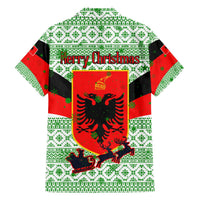 Albania Christmas Family Matching Off The Shoulder Long Sleeve Dress and Hawaiian Shirt with Green-Red Design, Double-Headed Eagle Emblem, and Santa Motif - Wonder Print Shop