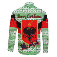 Albania Christmas Family Matching Off The Shoulder Long Sleeve Dress and Hawaiian Shirt with Green-Red Design, Double-Headed Eagle Emblem, and Santa Motif - Wonder Print Shop