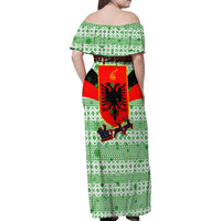 Albania Christmas Family Matching Off Shoulder Maxi Dress and Hawaiian Shirt with Green-Red Design, Double-Headed Eagle Emblem, and Santa Motif - Wonder Print Shop