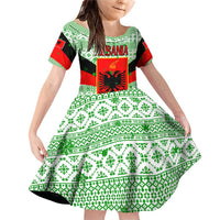 Albania Christmas Family Matching Off Shoulder Short Dress and Hawaiian Shirt with Green-Red Design, Double-Headed Eagle Emblem, and Santa Motif - Wonder Print Shop