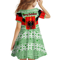 Albania Christmas Family Matching Off Shoulder Short Dress and Hawaiian Shirt with Green-Red Design, Double-Headed Eagle Emblem, and Santa Motif - Wonder Print Shop