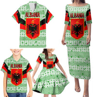 Albania Christmas Family Matching Puletasi and Hawaiian Shirt with Green-Red Design, Double-Headed Eagle Emblem, and Santa Motif - Wonder Print Shop