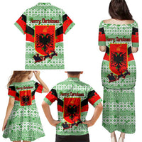 Albania Christmas Family Matching Puletasi and Hawaiian Shirt with Green-Red Design, Double-Headed Eagle Emblem, and Santa Motif - Wonder Print Shop
