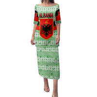 Albania Christmas Family Matching Puletasi and Hawaiian Shirt with Green-Red Design, Double-Headed Eagle Emblem, and Santa Motif - Wonder Print Shop