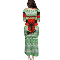 Albania Christmas Family Matching Puletasi and Hawaiian Shirt with Green-Red Design, Double-Headed Eagle Emblem, and Santa Motif - Wonder Print Shop