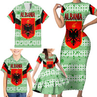 Albania Christmas Family Matching Short Sleeve Bodycon Dress and Hawaiian Shirt with Green-Red Design, Double-Headed Eagle Emblem, and Santa Motif - Wonder Print Shop