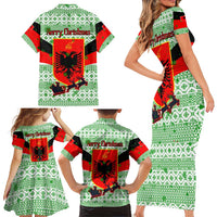 Albania Christmas Family Matching Short Sleeve Bodycon Dress and Hawaiian Shirt with Green-Red Design, Double-Headed Eagle Emblem, and Santa Motif - Wonder Print Shop
