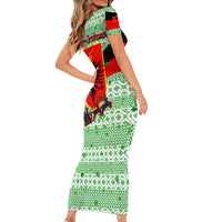 Albania Christmas Family Matching Short Sleeve Bodycon Dress and Hawaiian Shirt with Green-Red Design, Double-Headed Eagle Emblem, and Santa Motif - Wonder Print Shop