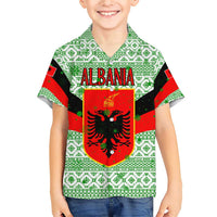 Albania Christmas Family Matching Short Sleeve Bodycon Dress and Hawaiian Shirt with Green-Red Design, Double-Headed Eagle Emblem, and Santa Motif - Wonder Print Shop