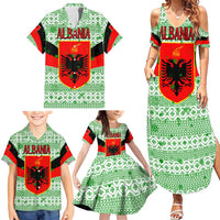 Albania Christmas Family Matching Summer Maxi Dress and Hawaiian Shirt with Green-Red Design, Double-Headed Eagle Emblem, and Santa Motif - Wonder Print Shop