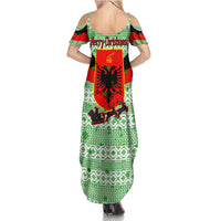 Albania Christmas Family Matching Summer Maxi Dress and Hawaiian Shirt with Green-Red Design, Double-Headed Eagle Emblem, and Santa Motif - Wonder Print Shop