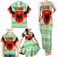 Albania Christmas Family Matching Tank Maxi Dress and Hawaiian Shirt with Green-Red Design, Double-Headed Eagle Emblem, and Santa Motif - Wonder Print Shop