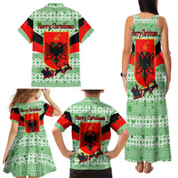 Albania Christmas Family Matching Tank Maxi Dress and Hawaiian Shirt with Green-Red Design, Double-Headed Eagle Emblem, and Santa Motif - Wonder Print Shop
