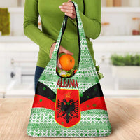 Albania Christmas Grocery Bag with Green-Red Design, Double-Headed Eagle Emblem, and Santa Motif - Wonder Print Shop