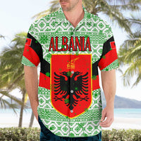 Albania Christmas Hawaiian Shirt with Green-Red Design, Double-Headed Eagle Emblem, and Santa Motif - Wonder Print Shop