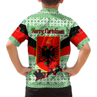 Albania Christmas Hawaiian Shirt with Green-Red Design, Double-Headed Eagle Emblem, and Santa Motif - Wonder Print Shop