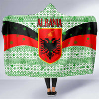 Albania Christmas Hooded Blanket with Green-Red Design, Double-Headed Eagle Emblem, and Santa Motif - Wonder Print Shop