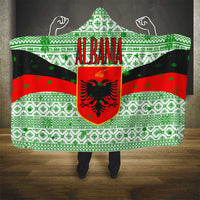 Albania Christmas Hooded Blanket with Green-Red Design, Double-Headed Eagle Emblem, and Santa Motif - Wonder Print Shop