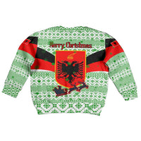 Albania Christmas Kid Ugly Christmas Sweater with Green-Red Design, Double-Headed Eagle Emblem, and Santa Motif - Wonder Print Shop