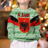 Albania Christmas Kid Ugly Christmas Sweater with Green-Red Design, Double-Headed Eagle Emblem, and Santa Motif - Wonder Print Shop