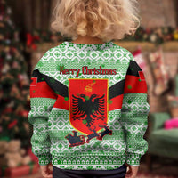 Albania Christmas Kid Ugly Christmas Sweater with Green-Red Design, Double-Headed Eagle Emblem, and Santa Motif - Wonder Print Shop