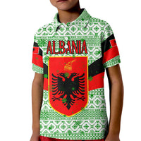 Albania Christmas Kid Polo Shirt with Green-Red Design, Double-Headed Eagle Emblem, and Santa Motif - Wonder Print Shop