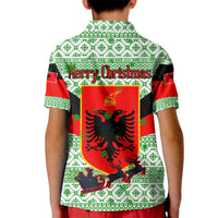 Albania Christmas Kid Polo Shirt with Green-Red Design, Double-Headed Eagle Emblem, and Santa Motif - Wonder Print Shop
