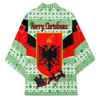 Albania Christmas Kimono with Green-Red Design, Double-Headed Eagle Emblem, and Santa Motif - Wonder Print Shop