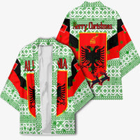 Albania Christmas Kimono with Green-Red Design, Double-Headed Eagle Emblem, and Santa Motif - Wonder Print Shop