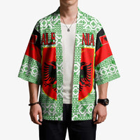 Albania Christmas Kimono with Green-Red Design, Double-Headed Eagle Emblem, and Santa Motif - Wonder Print Shop