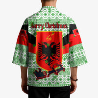 Albania Christmas Kimono with Green-Red Design, Double-Headed Eagle Emblem, and Santa Motif - Wonder Print Shop