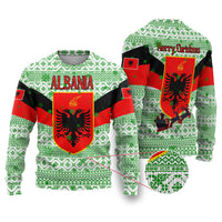 Albania Christmas Ugly Christmas Sweater with Green-Red Design, Double-Headed Eagle Emblem, and Santa Motif - Wonder Print Shop