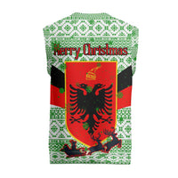 Albania Christmas Knitted V-Neck Vest with Green-Red Design, Double-Headed Eagle Emblem, and Santa Motif - Wonder Print Shop