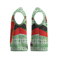 Albania Christmas Knitted V-Neck Vest with Green-Red Design, Double-Headed Eagle Emblem, and Santa Motif - Wonder Print Shop