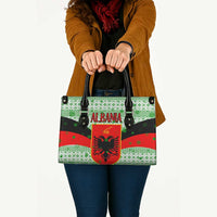 Albania Christmas Leather Bag with Green-Red Design, Double-Headed Eagle Emblem, and Santa Motif - Wonder Print Shop