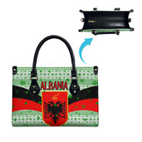 Albania Christmas Leather Bag with Green-Red Design, Double-Headed Eagle Emblem, and Santa Motif - Wonder Print Shop