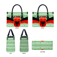 Albania Christmas Leather Bag with Green-Red Design, Double-Headed Eagle Emblem, and Santa Motif - Wonder Print Shop