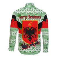 Albania Christmas Long Sleeve Button Shirt with Green-Red Design, Double-Headed Eagle Emblem, and Santa Motif - Wonder Print Shop