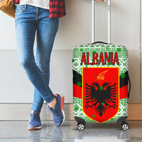 Albania Christmas Luggage Cover with Green-Red Design, Double-Headed Eagle Emblem, and Santa Motif - Wonder Print Shop