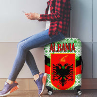 Albania Christmas Luggage Cover with Green-Red Design, Double-Headed Eagle Emblem, and Santa Motif - Wonder Print Shop